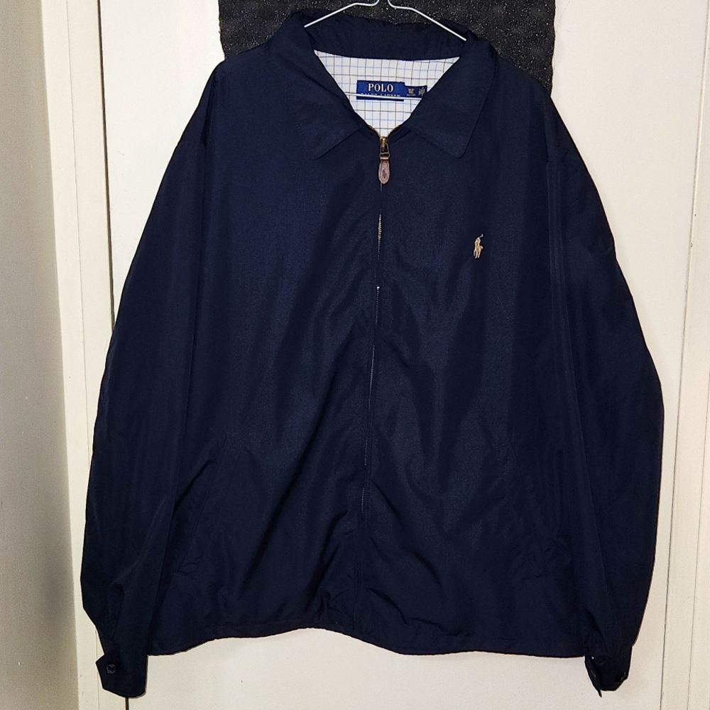 Polo Ralph Lauren Navy Blue Plaid Lined Full Zip Windbreaker Jacket Vintage Y2K